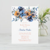 Blauw en Sinaasappel Waterverf Floral Vrijgezellen Kaart (Staand voorkant)