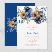 Blauw en Sinaasappel Waterverf Floral Vrijgezellen Kaart (Voorkant / Achterkant)