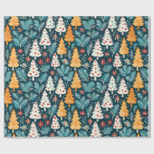 Blauw en Sinaasappel  Waterverf kerstbomen Cadeaupapier (Vlak)