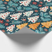 Blauw en Sinaasappel  Waterverf kerstbomen Cadeaupapier (Hoek)