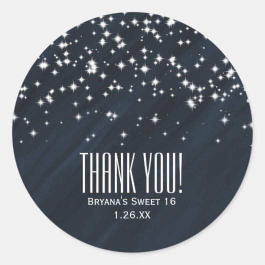 Blauw- en spaarstaren Elegant Glamor Favor Ronde Sticker (Voorkant)