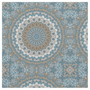 Blauw en Taan Mandala Ingewikkeld Geometrisch Patr Stof