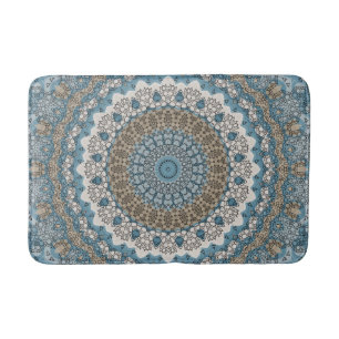 Blauw en Taankleurig Mandala Ingewikkeld Geometris Badmat