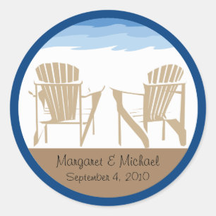 Blauw en Tan Adirondack Stoelen   Bruiloft Ronde Sticker