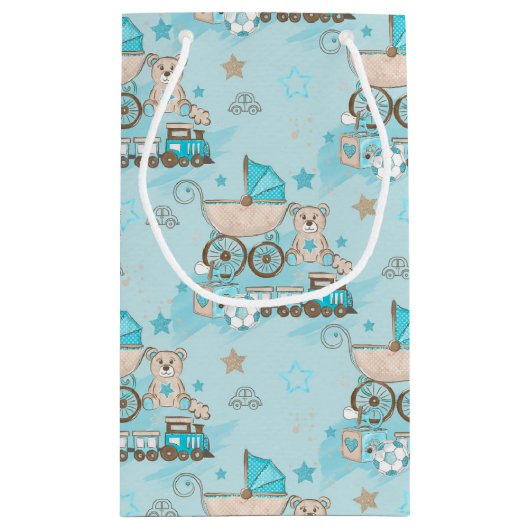 BLAUW- EN TAN BABY-BEER PRAM-TREINEN KLEIN CADEAUZAKJE (Achterkant)