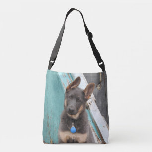 Blauw en Tan Duits Herder Puppy Crossbody Tas