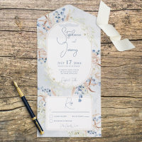 Blauw en tan gedroogd Boho Flowers Blue No Dinner
