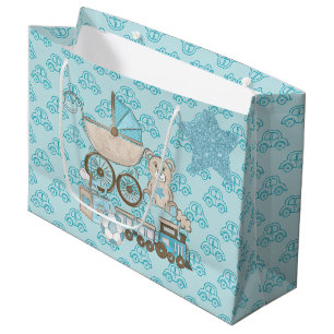 BLAUW EN TAN GLITTER KIJKEN BABY-JONGE TEDDY BEWEE GROOT CADEAUZAKJE
