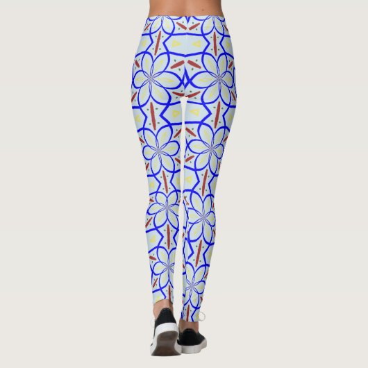 Blauw en Tan Pattern Leggings (Achterkant)