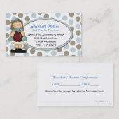 Blauw en Tan Polka Dot visitekaartje leraar (Voorkant / Achterkant)