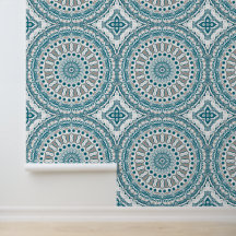 Blauw en taupe mandala patroonontwerp