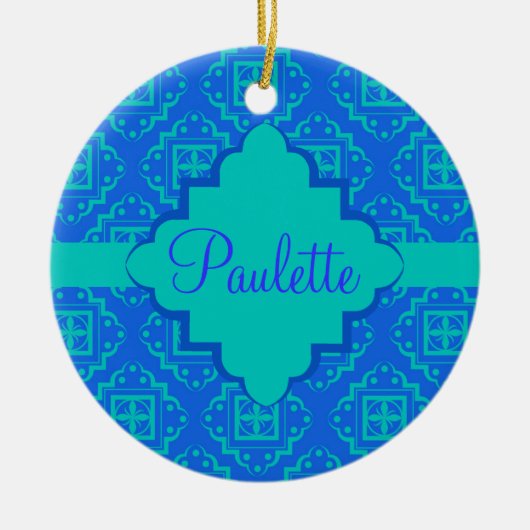 Blauw en Turquoise Arabesque Moroccan Keramisch Ornament (Voorkant)