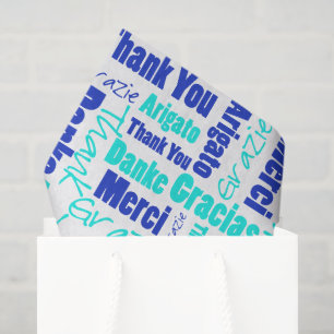 Blauw en turquoise BEDANKT Word Collage Tissuepapier