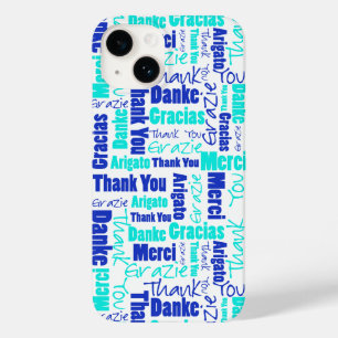 Blauw en Turquoise Dank u Word Cloud Case-Mate iPhone 14 Hoesje