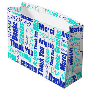 Blauw en Turquoise Dank u Word Cloud Groot Cadeauzakje
