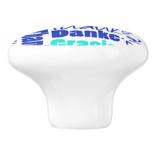 Blauw en Turquoise Dank u Word Cloud Keramische Knop (Zijkant)