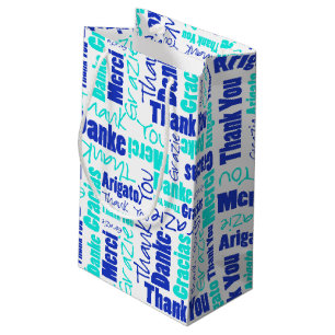 Blauw en Turquoise Dank u Word Cloud Klein Cadeauzakje