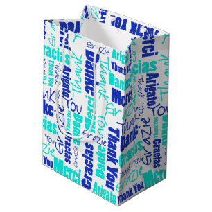 Blauw en Turquoise Dank u Word Cloud Medium Cadeauzakje
