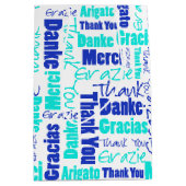 Blauw en Turquoise Dank u Word Cloud Medium Cadeauzakje (Voorkant)