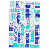 Blauw en Turquoise Dank u Word Cloud Medium Cadeauzakje (Achterkant)