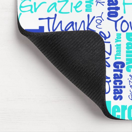Blauw en Turquoise Dank u Word Cloud Muismat (Hoek)