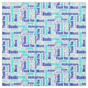 Blauw en Turquoise Dank u Word Cloud Stof