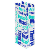 Blauw en Turquoise Dank u Word Cloud Wijn Cadeautas (Voorkant Gekanteld)