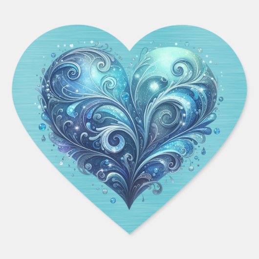 Blauw en turquoise Fancy Valentijn Hart Sticker (Voorkant)