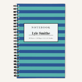 Blauw en turquoise gestreepte gepersonaliseerde no notitieboek