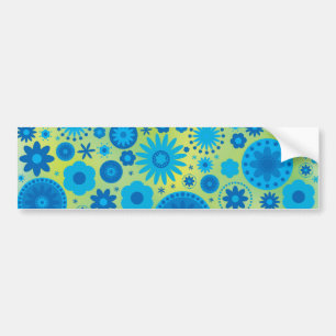 Blauw en Turquoise Hippie Bloem Patroon Bumpersticker