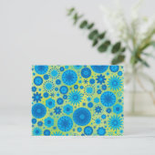 Blauw en Turquoise Hippy Flower Pattern Briefkaart (Staand voorkant)