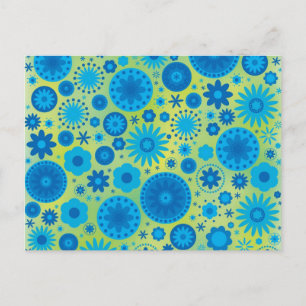 Blauw en Turquoise Hippy Flower Pattern Briefkaart