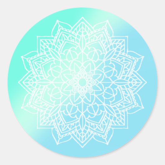 Blauw en turquoise mandala ronde sticker (Voorkant)