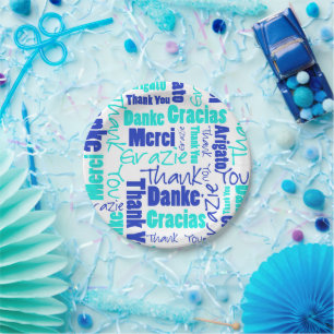 Blauw en Turquoise Multilingual Dank u Papieren Bordje