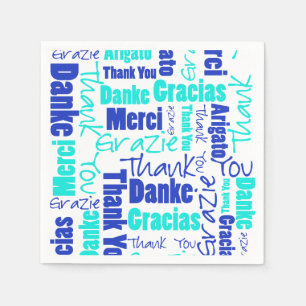 Blauw en Turquoise Multilingual Dank u Servetten