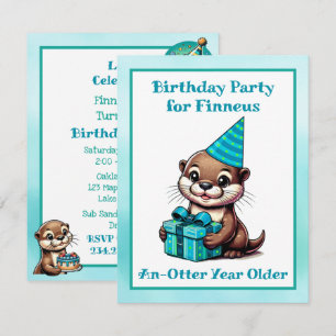 Blauw en Turquoise Otter Boy's Verjaardagsfeest Kaart
