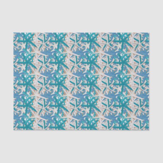 Blauw en turquoise zeesterren tissuepapier (Voorkant)
