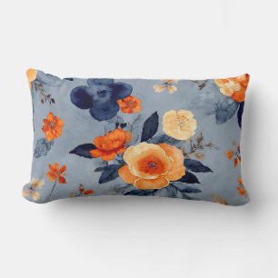 Blauw en Verbrand Sinaasappel Boerderij Bloemen Kussen