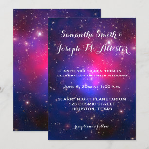 Blauw en warm roze galaxy Cluster Cosmic Wedding Kaart