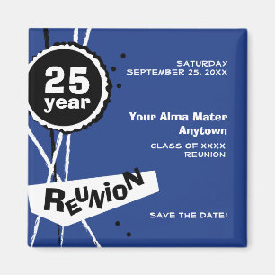 Blauw en Wit 25 Jaar Klasse Reunion Magnet Magneet