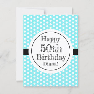 Blauw en Wit 50e Verjaardag Stippenpatroon Briefkaart