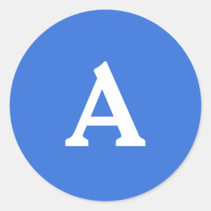 Blauw en wit, aangepast monogram envelop ronde sticker