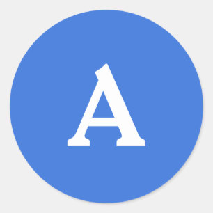 Blauw en wit, aangepast monogram envelop ronde sticker