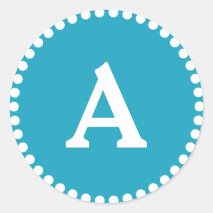 Blauw en wit, aangepast monogram envelop ronde sticker