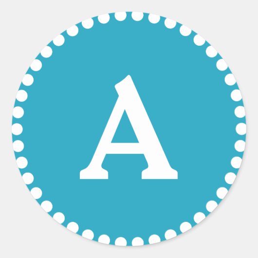 Blauw en wit, aangepast monogram envelop ronde sticker (Voorkant)