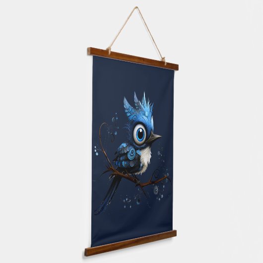 Blauw en Wit Abstract Blauw Jay Paar Hangend Wandkleed (Gebogen)