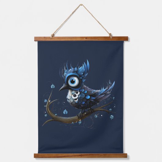 Blauw en Wit Abstract Blauw Jay Paar Hangend Wandkleed (Voorkant 2)