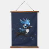 Blauw en Wit Abstract Blauw Jay Rechts Onder ogen  Hangend Wandkleed (Voorkant)
