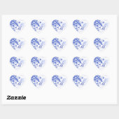 Blauw en Wit Abstract Bloemen Envelopzegel Hart Sticker (Vel)