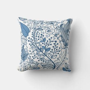 Blauw en Wit Abstract Bloemen Openlucht Kussen